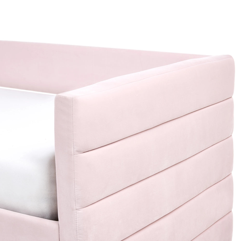 Letto con contenitore con cassetti in velluto rosa pastello 90 x 200 cm stanzetta design elegante