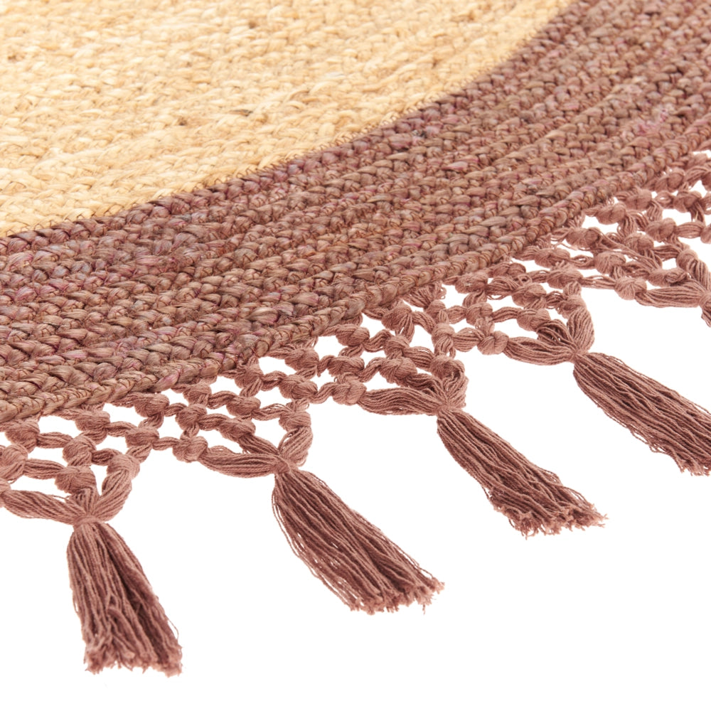 Tappeto Beige e Marrone Rotondo 200 cm Boho Rustico Spirale Intrecciato Fatto a mano Juta Naturale Camera da letto Soggiorno