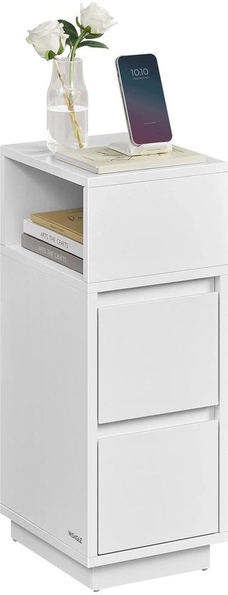 Cassettiere - Tavolo di supporto - Sottile - Per Piccole Stanze - 3 Scomparti - Bianco