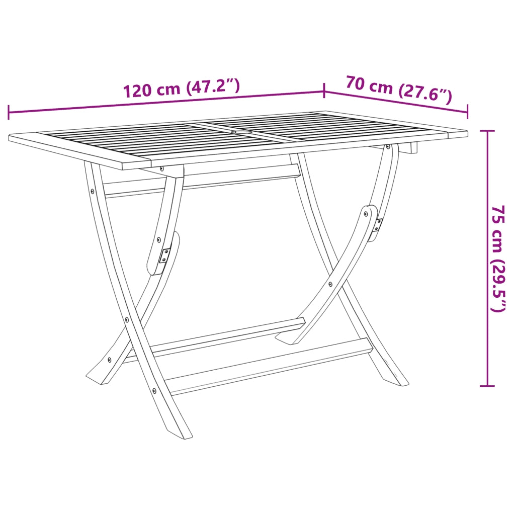 Tavolo da Giardino Pieghevole 120x70x75 cm in Massello d'Acacia cod mxl 34538