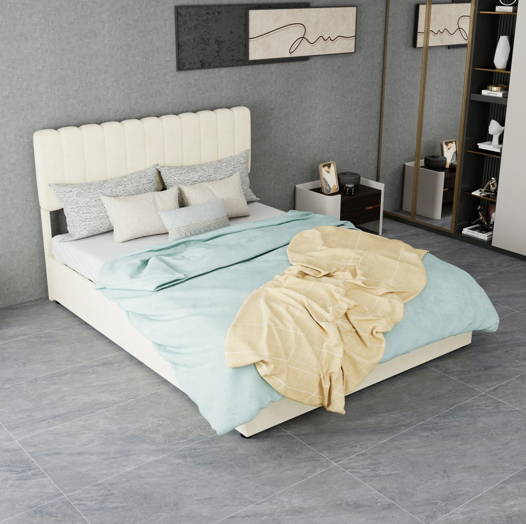 Letto imbottito 140x200 cm in velluto beige con materasso incluso