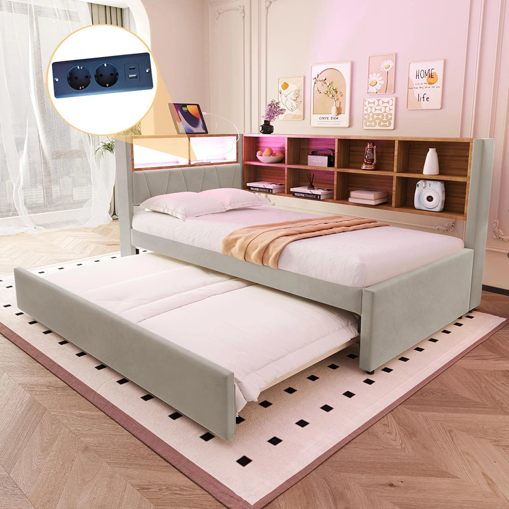 Divano letto 90x200cm?- Xylo - gigogne LED flanella grigio chiaro