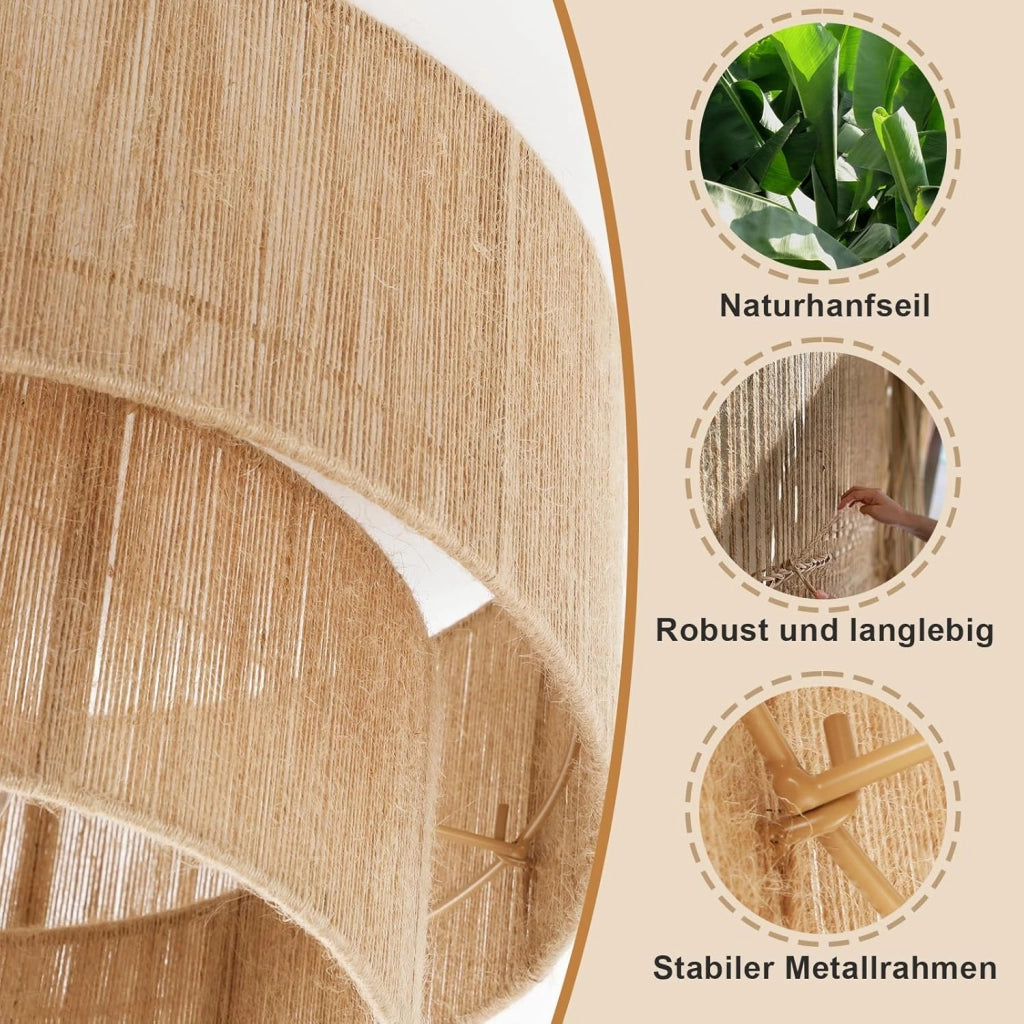 ZMH Lampada da soffitto retrò gialla E27 in corda iuta naturale per camera letto soggiorno cucina senza lampadina