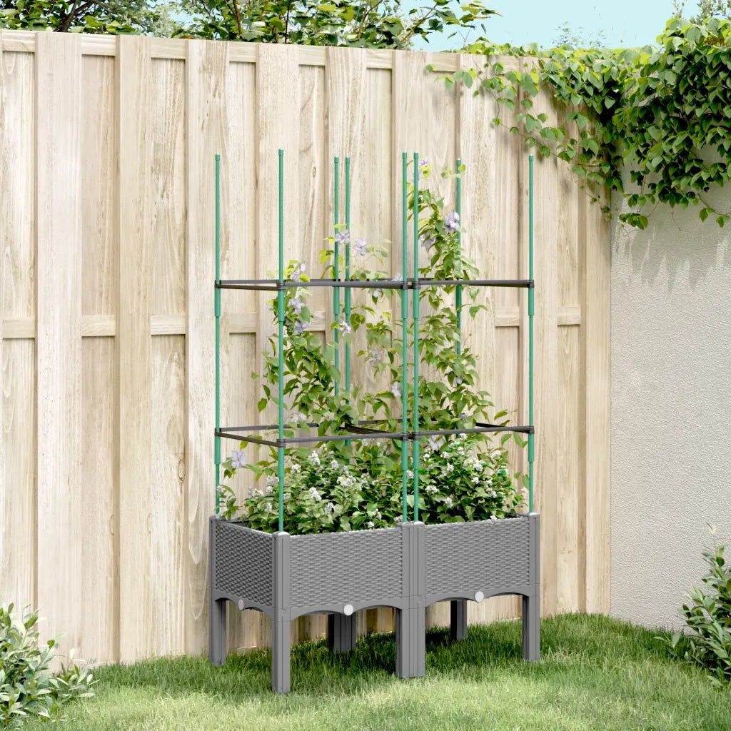 Fioriera | Cassetta per fiori | Vaso da Giardino con Graticcio Grigio 80x40x142,5cm PP
