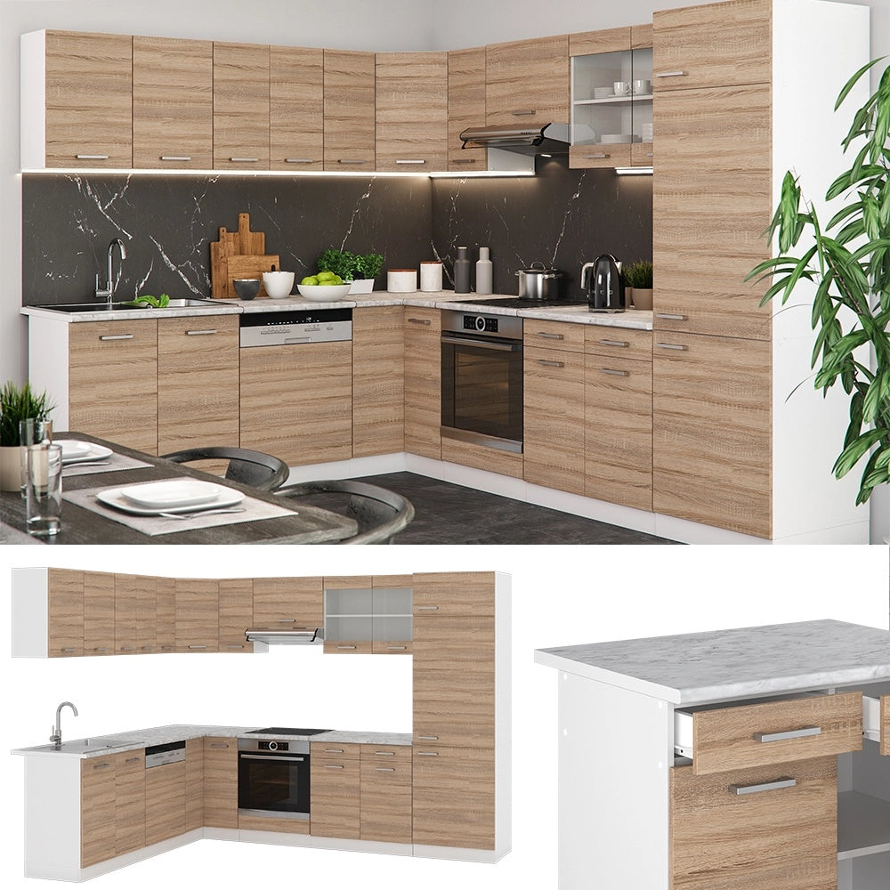 Cucina angolare completa R-Line Sonoma/Bianco 287 x 227 cm senza piano di lavoro Vicco