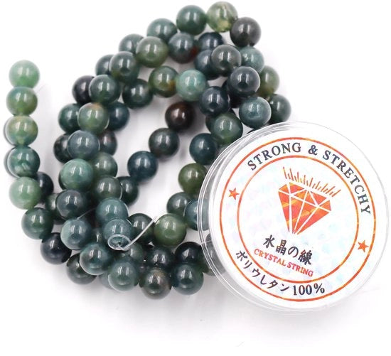 Kralen con corda per la creazione di accessori in metallo Piatte pietre per gioielli in kit di DIY Pietre energetiche bracciale terapeutico 10 mm = 76 pezzi e 1 rotolo di filo Mosagaat 10 mm