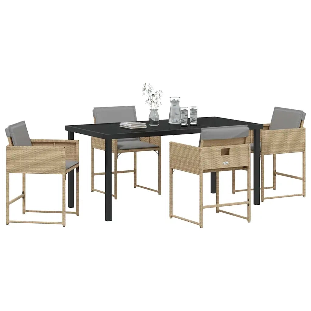 Set da Pranzo per Giardino 5 pz | Set Salotto da Giardino Beige polyrattan