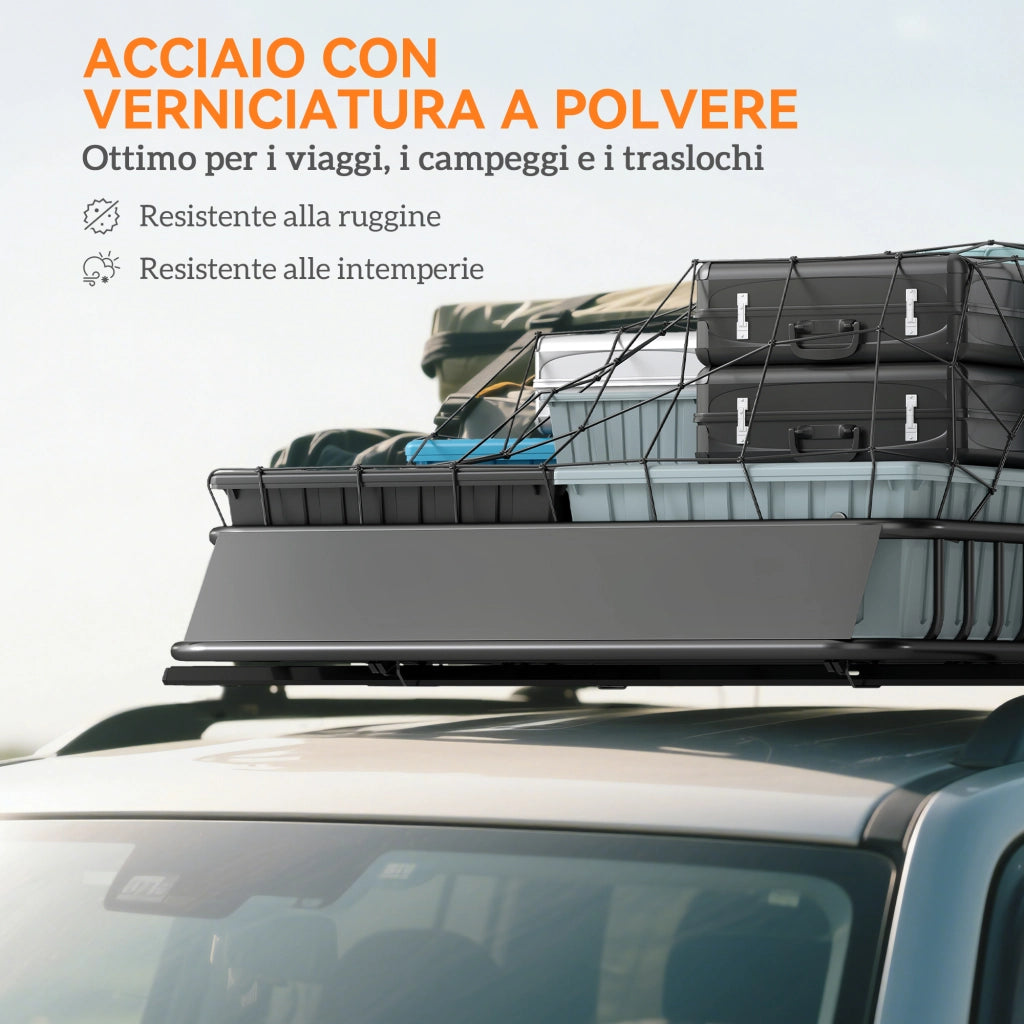 Portapacchi Auto in Acciaio con Deflettori e Guide Laterali ¨C Zephmum ¨C Nero 110.5x99.5x18.5 cm