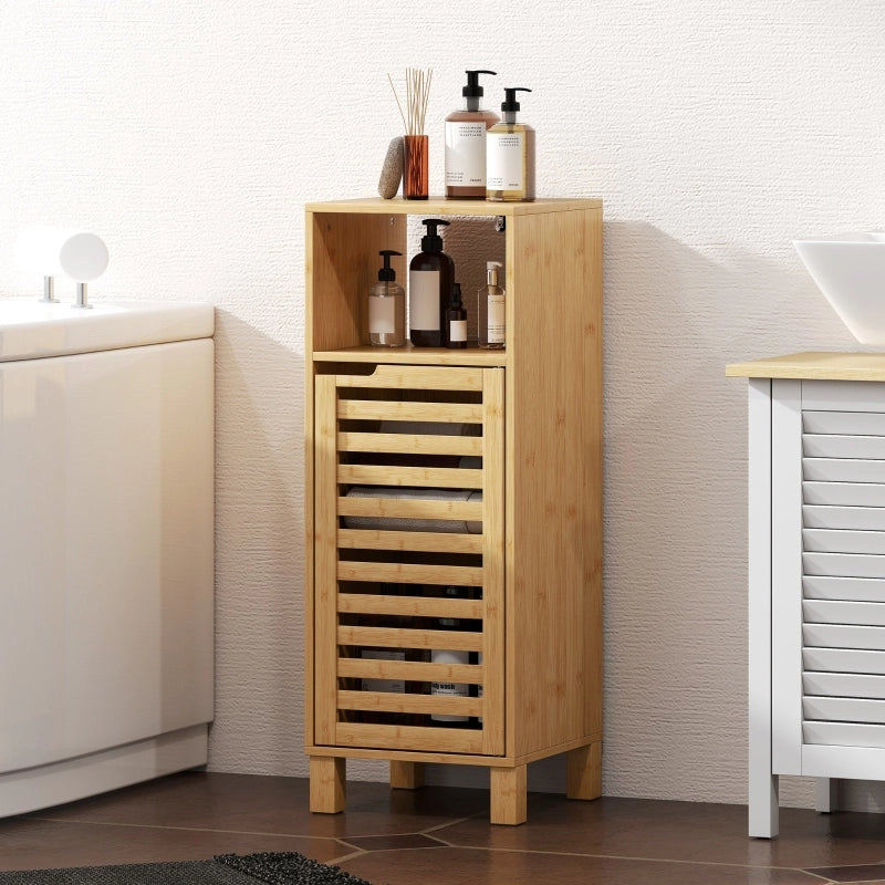 ARMADIO BAGNO con vano aperto e anta a lamelle 30 x 30 x 80 cm Bambù naturale
