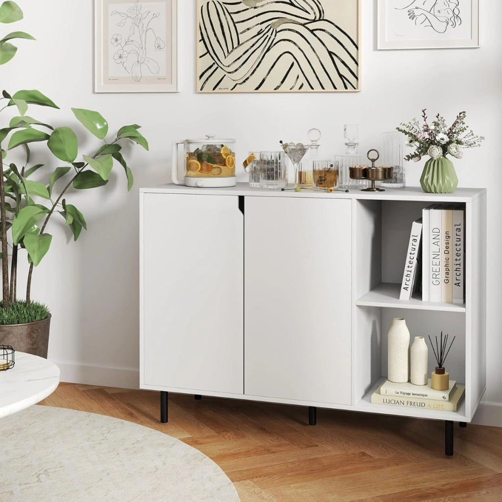 Credenza da cucina moderno con 2 ante e ripiani regolabili, Mobile per caff¨¨ per cucina e sala da pranzo Bianco