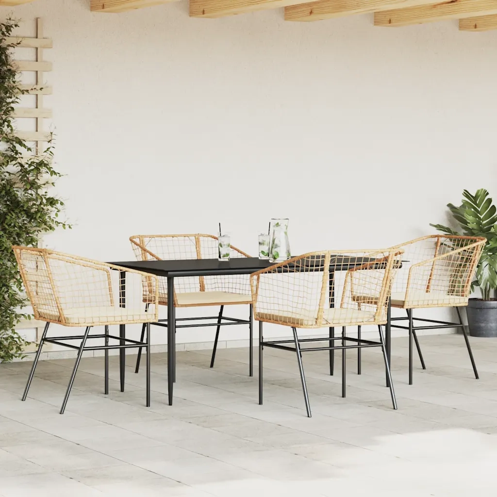 Set da Pranzo da Giardino 5pz | Set Salotto da Giardino con Cuscini Polyrattan Vetro