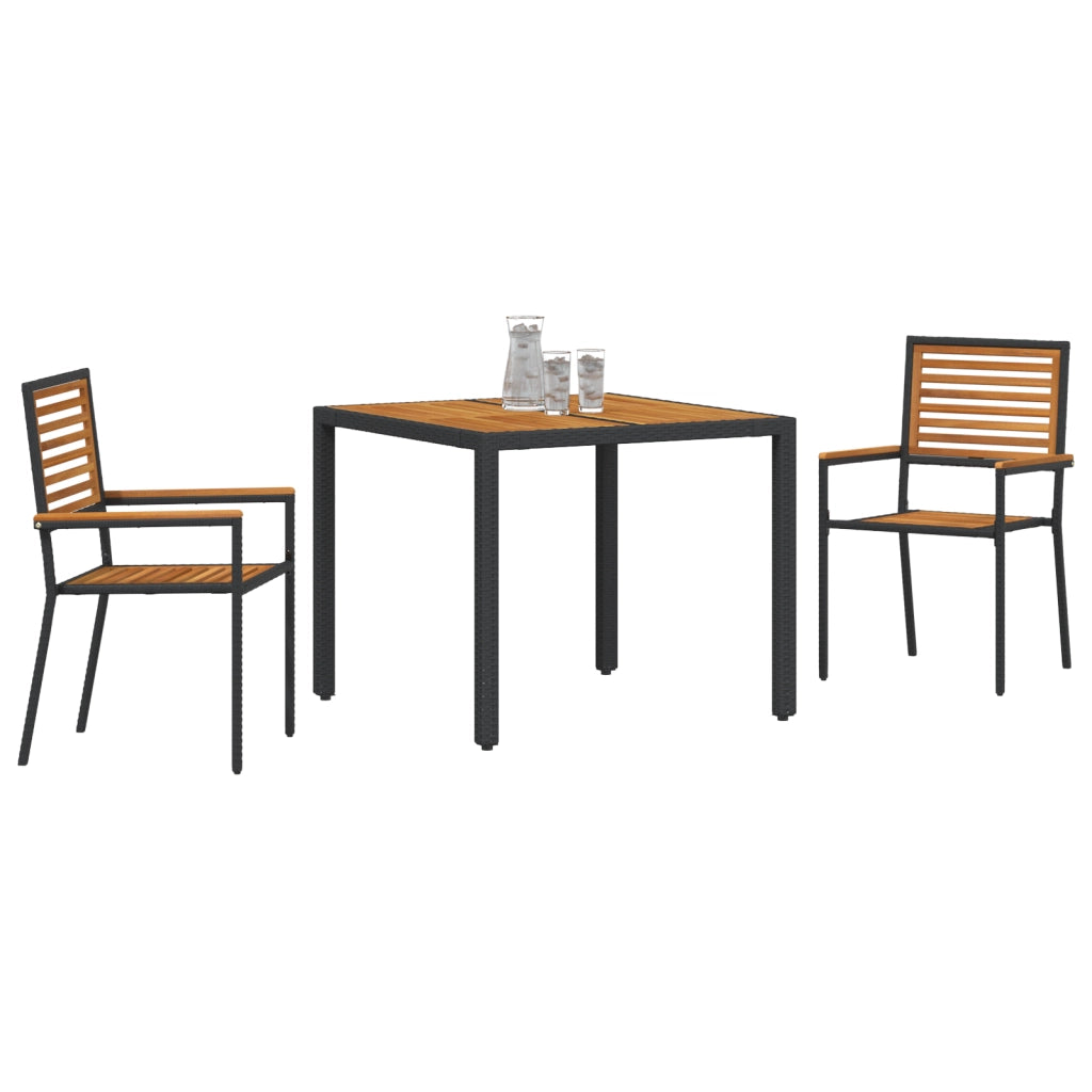 Set da Pranzo Giardino 3 Pezzi Rattan Nero e Acacia
