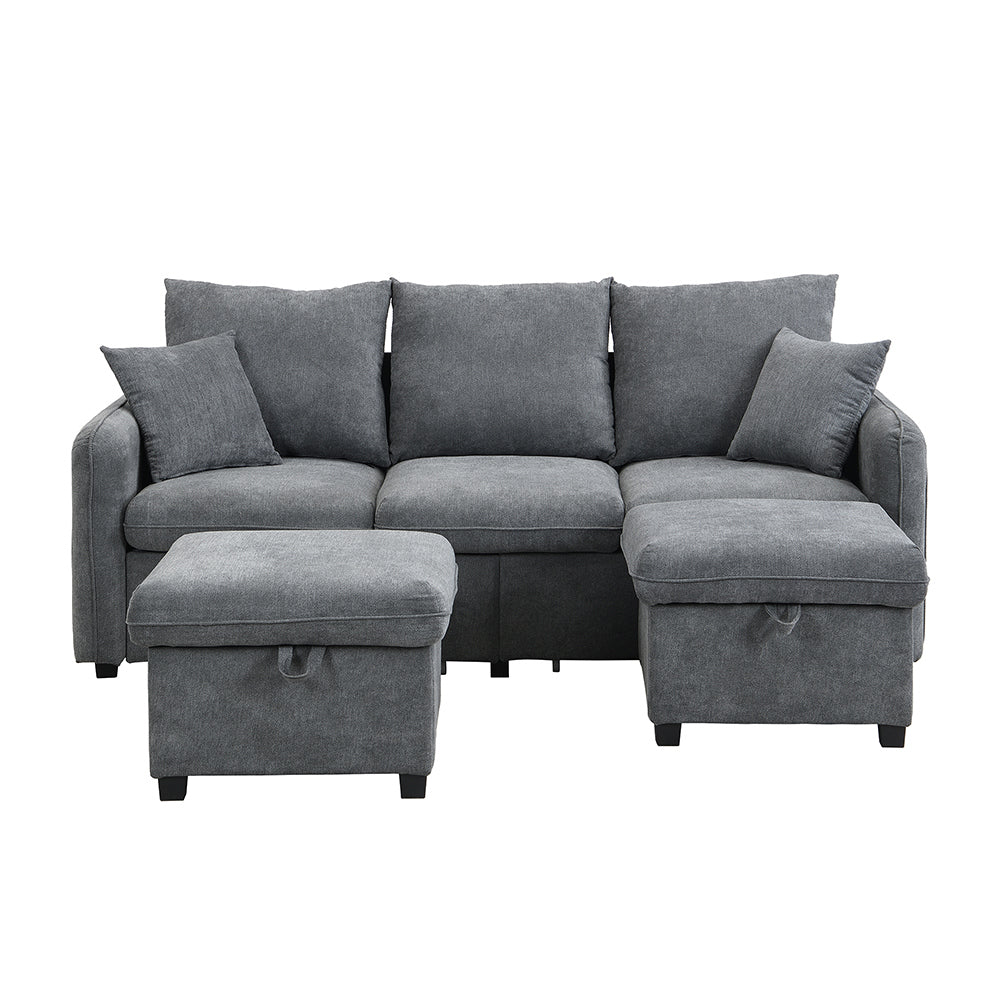 Divano angolare - Xylo - 3 posti modulare cassetti+pouf chenille