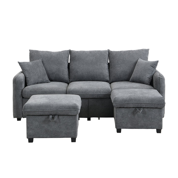 Divano angolare - Xylo - 3 posti modulare cassetti+pouf chenille