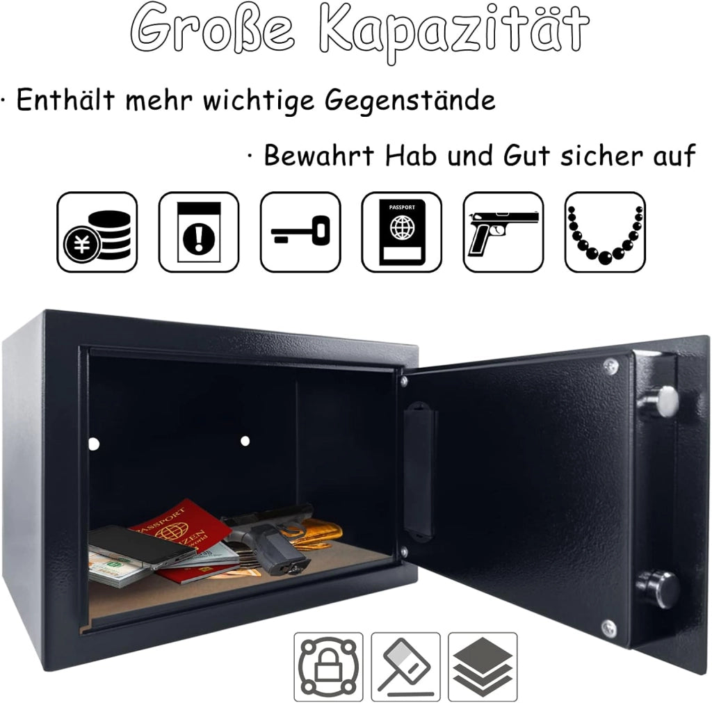 Safe Cassaforte per mobili da casa, impermeabile, 22 l, con codice di sicurezza e chiavi di sicurezza e funzioni di allarme, cassaforte