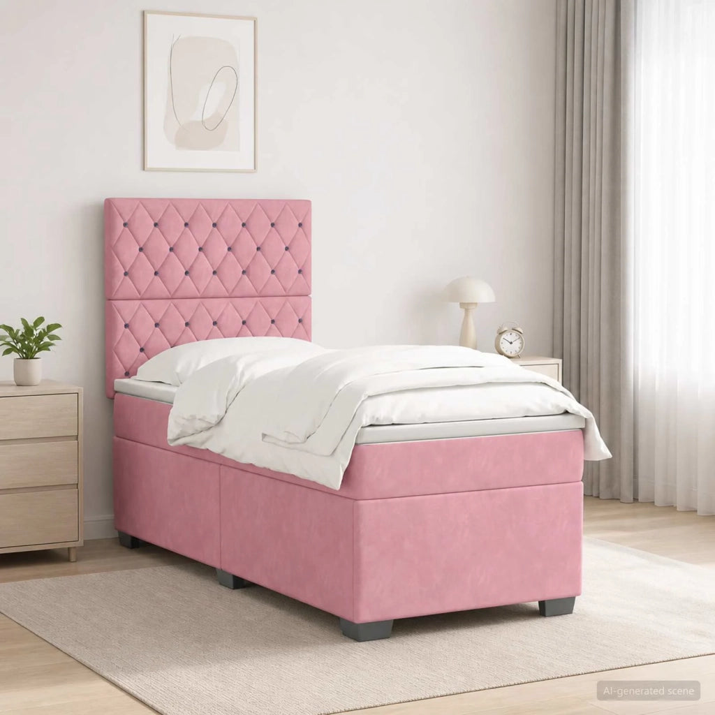 Letto box spring con materasso Rosa 90 x 190 cm Velluto 3455011