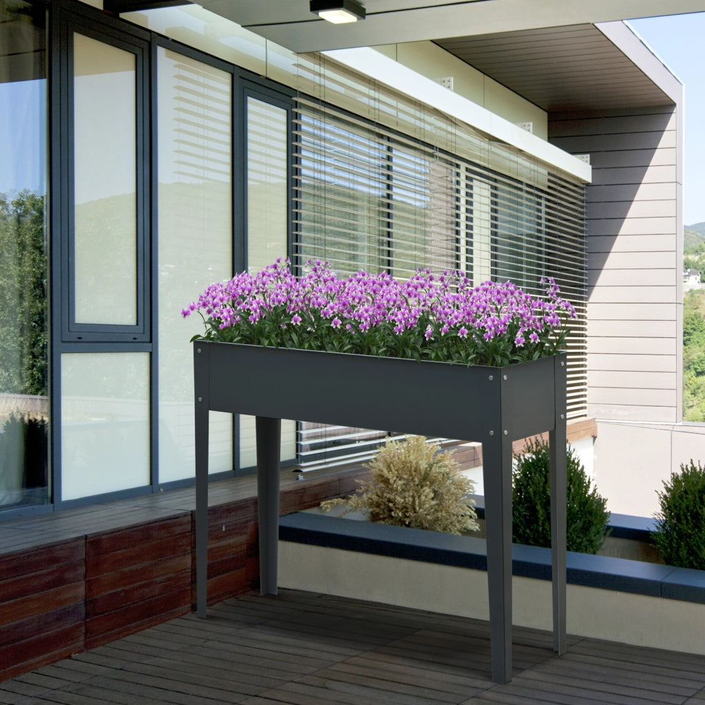 Fioriera da Esterno Rialzata in Metallo con 3 Fori di Drenaggio. 100x30x80 cm. Grigio