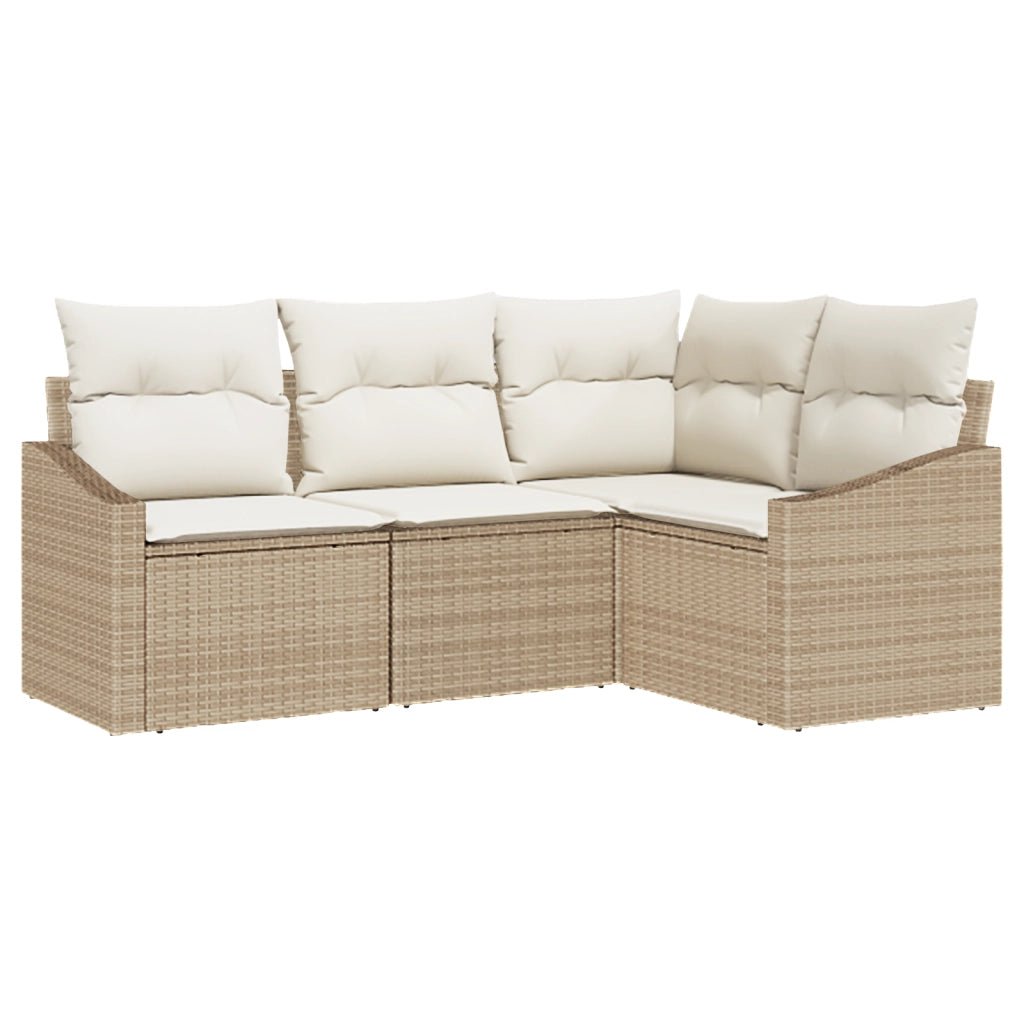 Set Divani Giardino 4 Pezzi con Cuscini Beige Rattan Sintetico