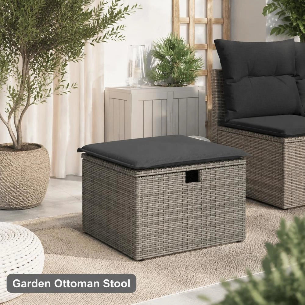 Garden Stool With Cushion, Grey, 55x55x37 Cm, Poly Rattan