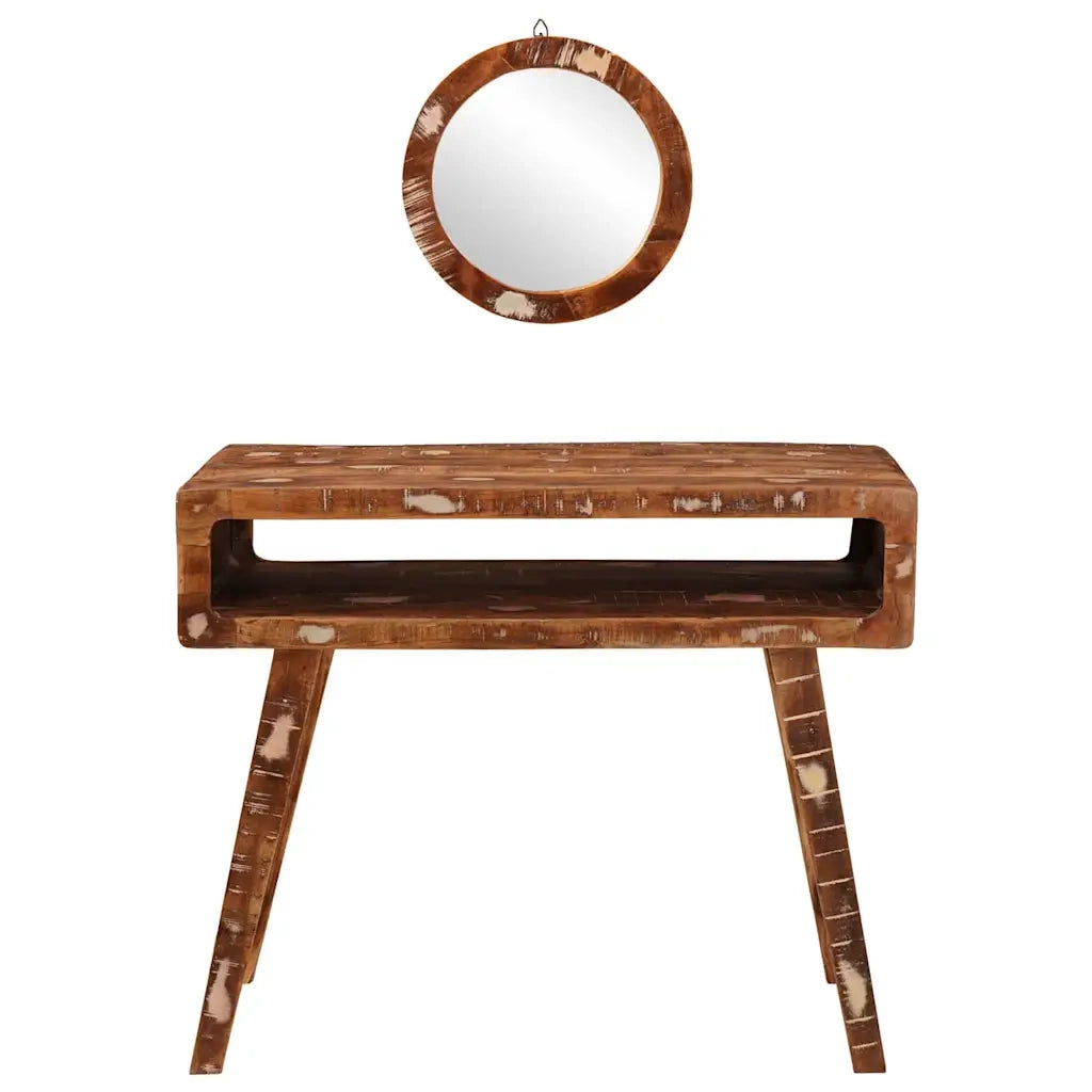 Tavolo da Trucco con specchio Marrone Legno Recuperato Massello 4104566