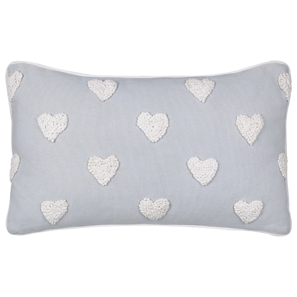 Cuscino in cotone ricamato con motivo a cuoricini grigio 30 x 50 cm letto divano accessorio morbido