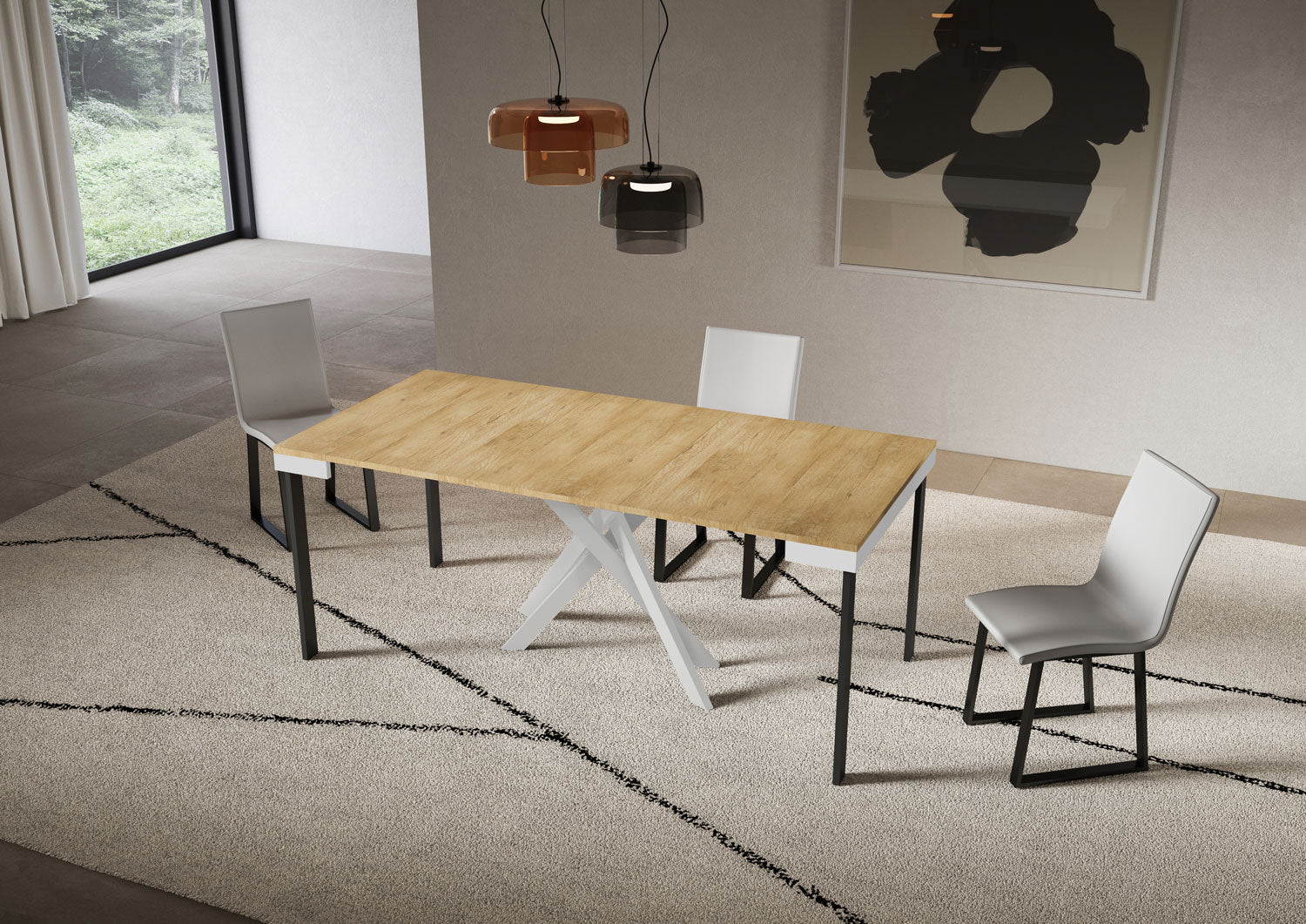 Consolle Allungabile 90-196x40x77 cm Saki Small Evolution Quercia Natura Gambe Bianche