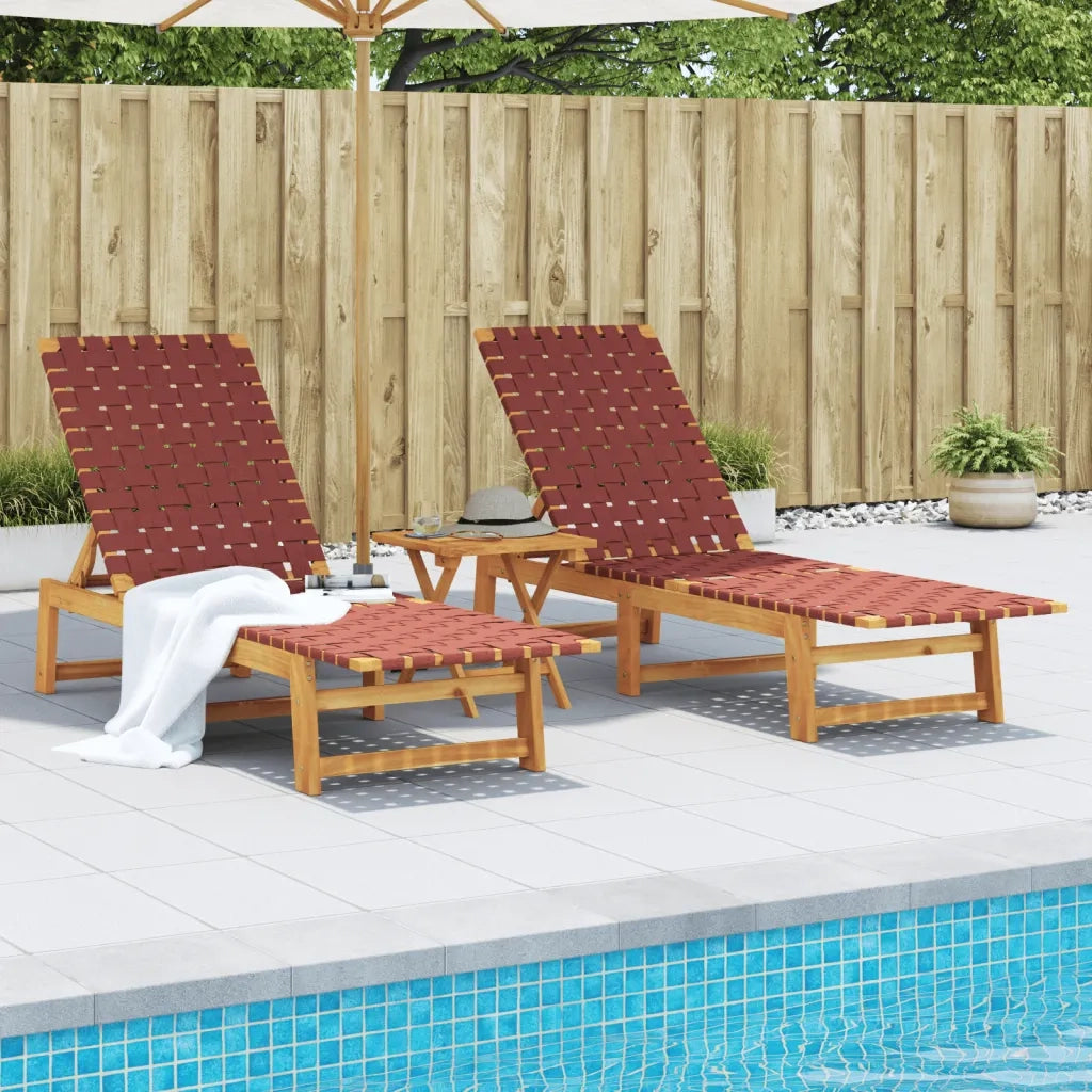 Lettini PrendiLettino sole | Sdraio da giardino | Lettino da sole con Tavolino 2 pz Rossi Legno Massello Acacia