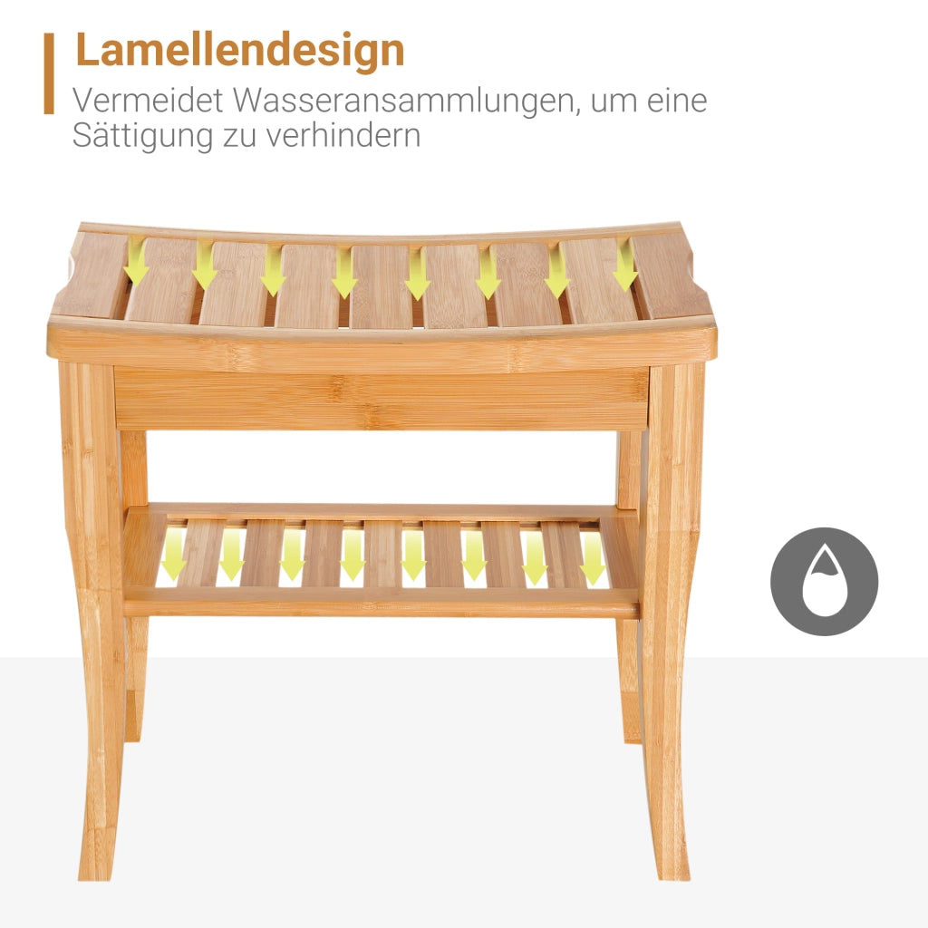 Sgabello da Doccia con Ripiano in Bamb¨´ Naturale ¨C zephmum ¨C 47.5x26x44.5 cm