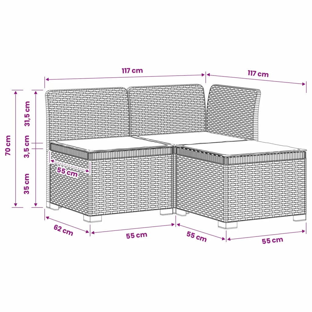 Divano da giardino 3 posti con cuscini in look rattan PP 8011892