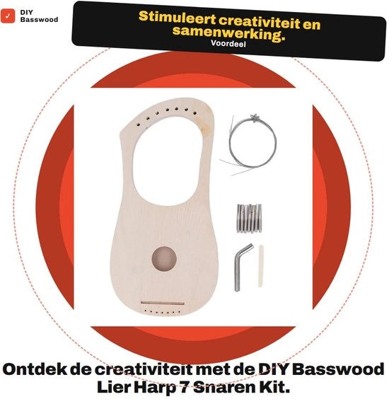Kit di costruzione per arpa - Lier 7 corde - Legno di tiglio - Installazione facile - Lavorazione artistica - Per musicisti appassionati