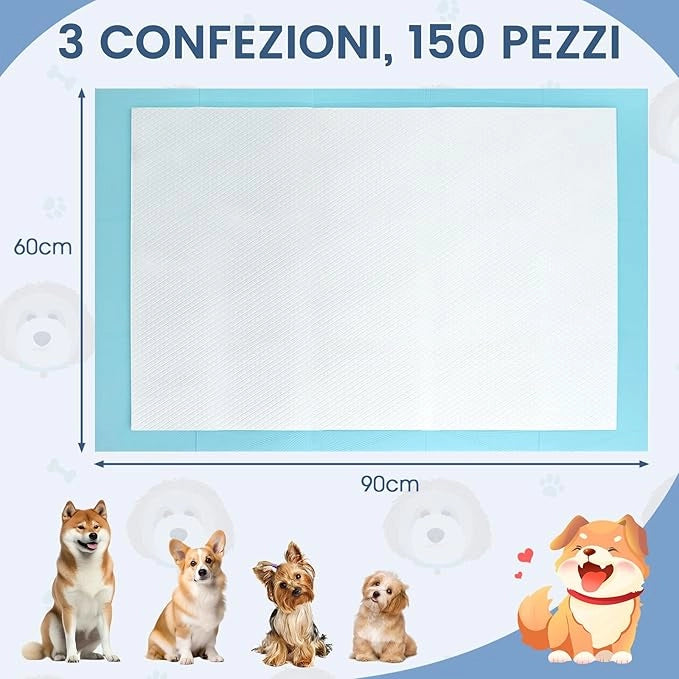 Tappetini Assorbenti per Cani, Tappetini da Interno ed Esterno per Animali Domestici a 6 Strati a Prova di Perdite, Asciugatura Rapida, Monouso per Urine, per Cagnolini (90 x 60 cm)