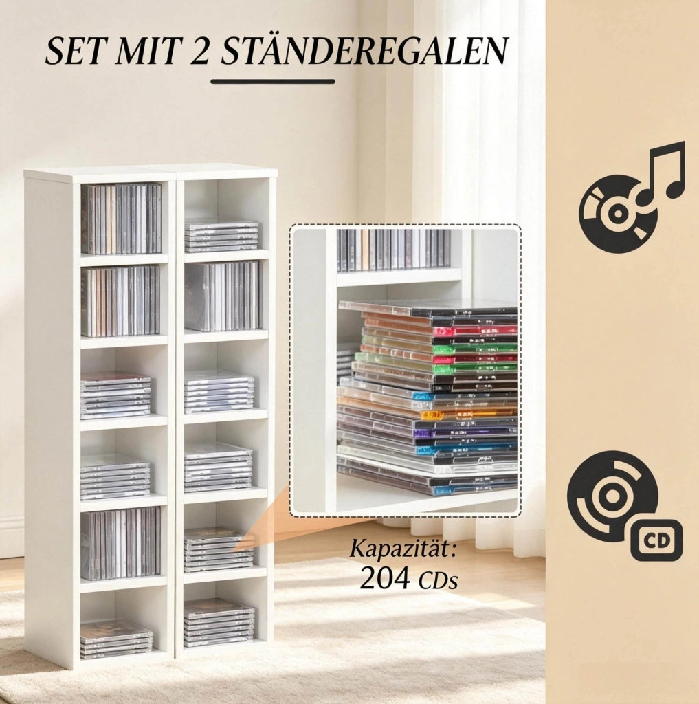 Set di 2 colonne portacd e dvd bianche con 12 vani