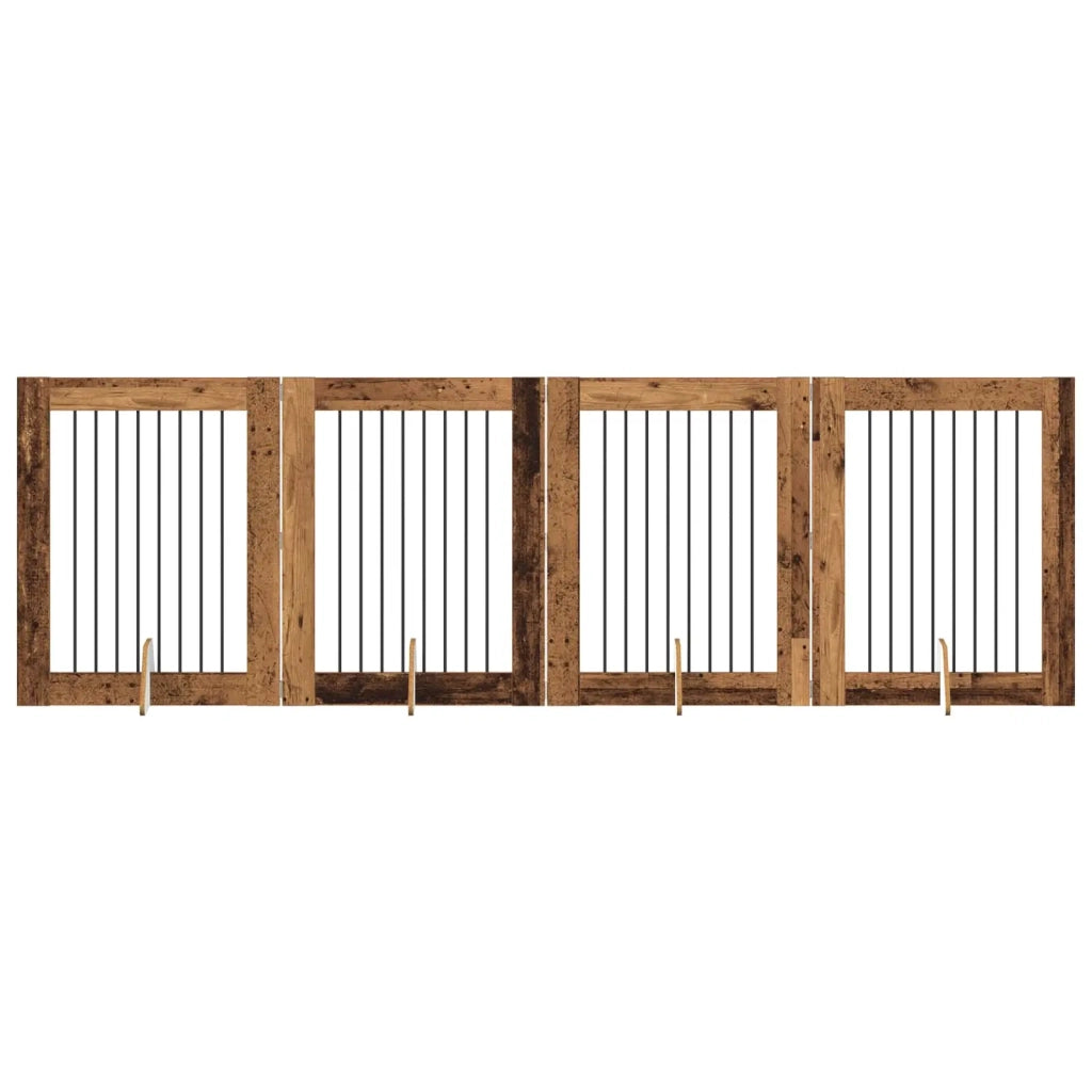 Cancello per cani con supporti 4 pcs Legno antico 80 x 100 cm 892047