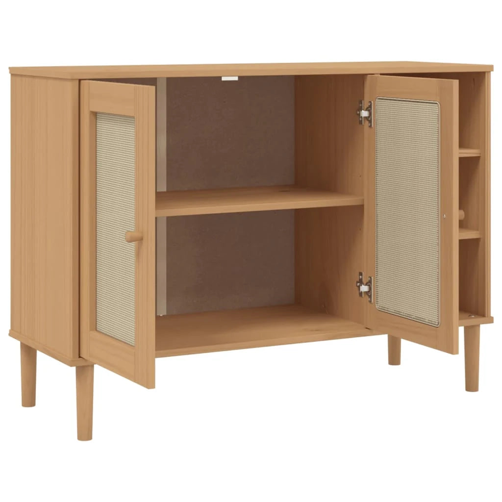 Buffet credenza cassettiera armadio mobile contenitore organizer per cucina soggiorno effetto rattan 112 x 40 x 80 cm legno di pino massiccio marrone 02_0036229