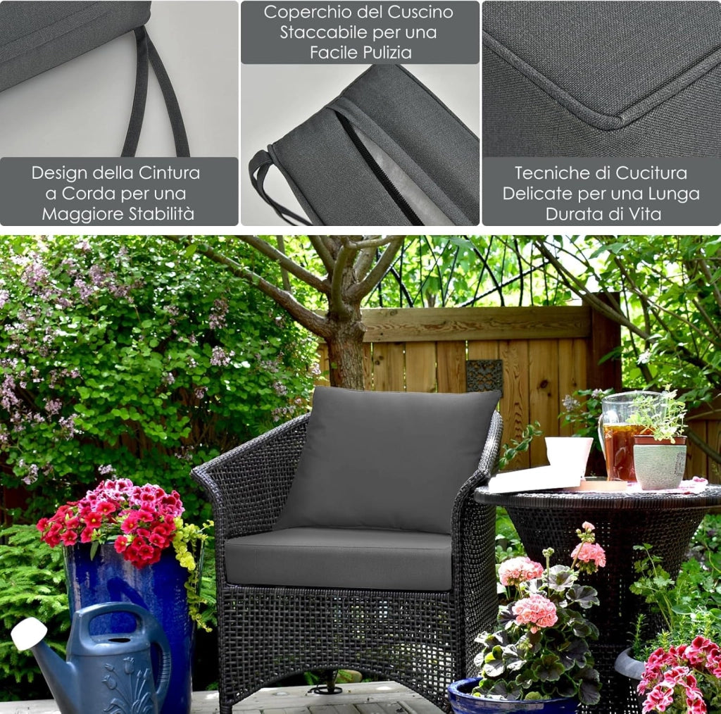 Cuscino per Divano da Giardino, Cuscino per Sedia Rattan per Esterno, Set di 2 Cuscino per Mobili da Giardino (Grigio)