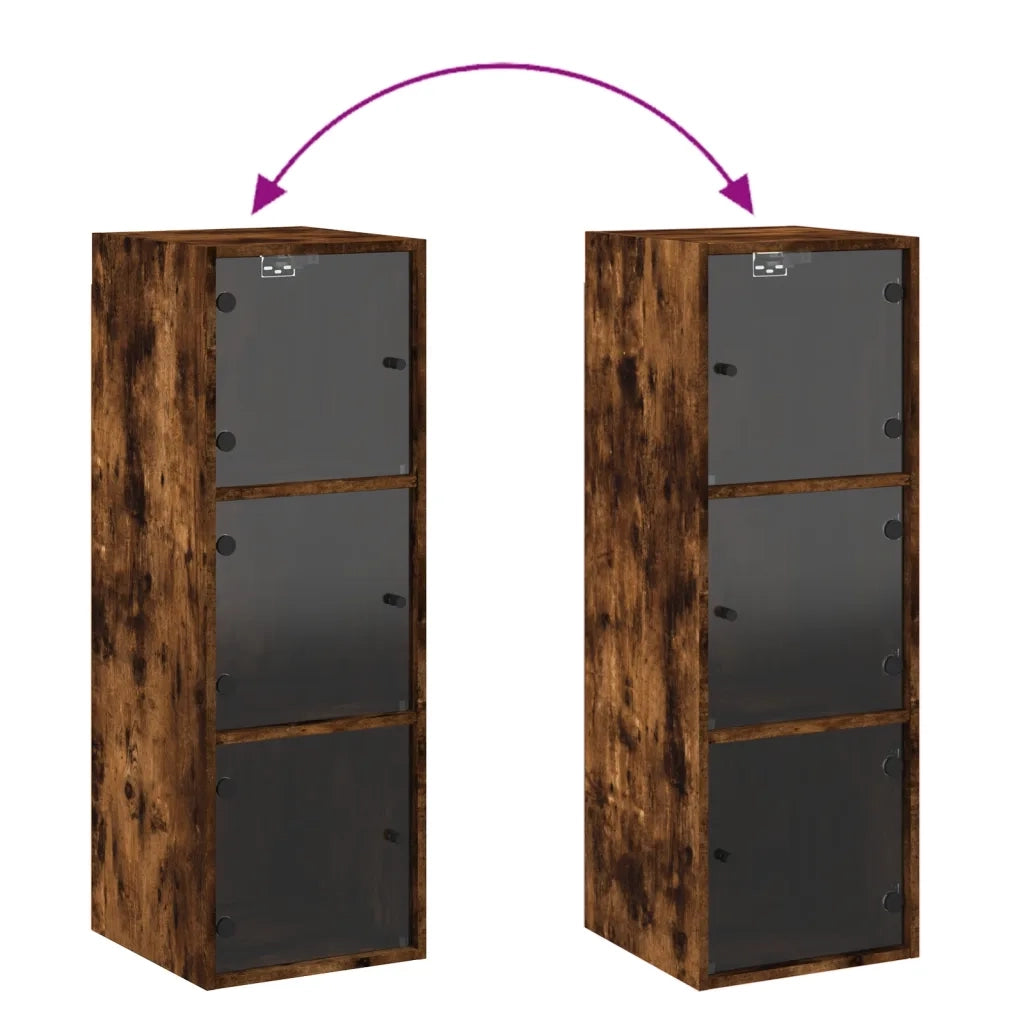 Armadietto a Muro | Mobile a Muro con Ante in Vetro Rovere Fumo 35x37x100 cm