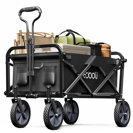 Toboli Carretto a mano pieghevole, max 100 kg, tessuto impermeabile nero e manico telescopico, Carrello spiaggia