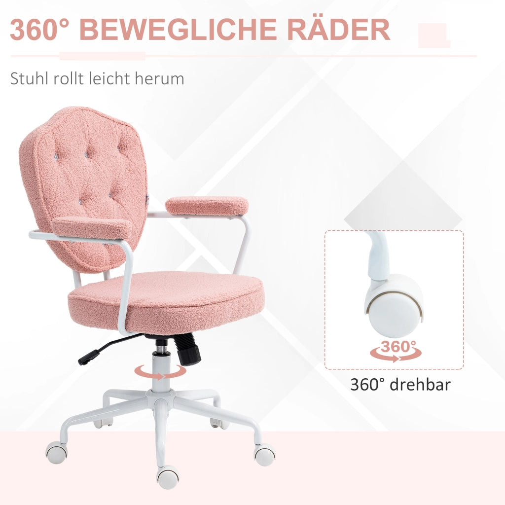 Sedia da ufficio ergonomica con funzione dondolo, altezza regolabile, ruote girevoli in poliestere rosa