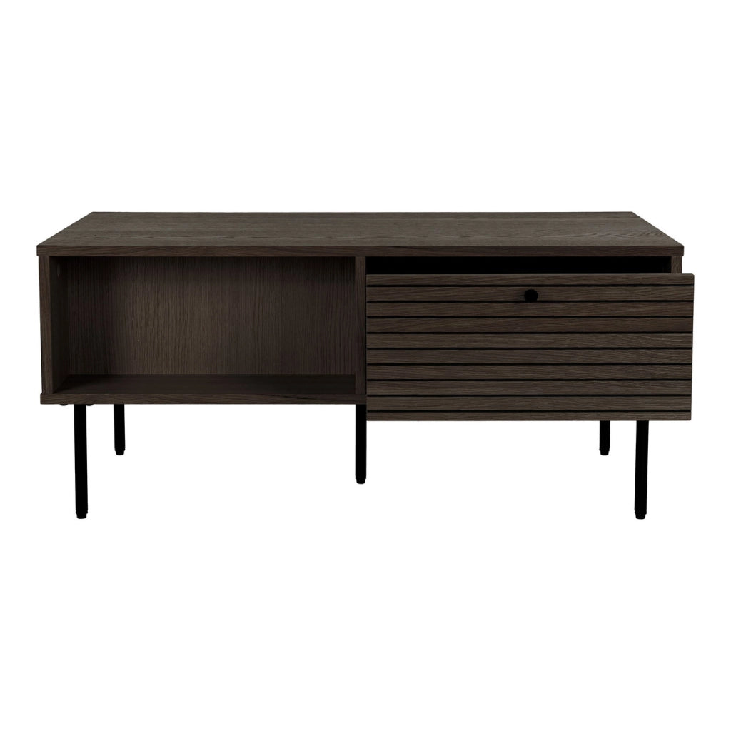Tavolino da Caffè Kyoto Rovere Fumé con 2 Cassetti e Gambe Nere — 100×50×45 cm