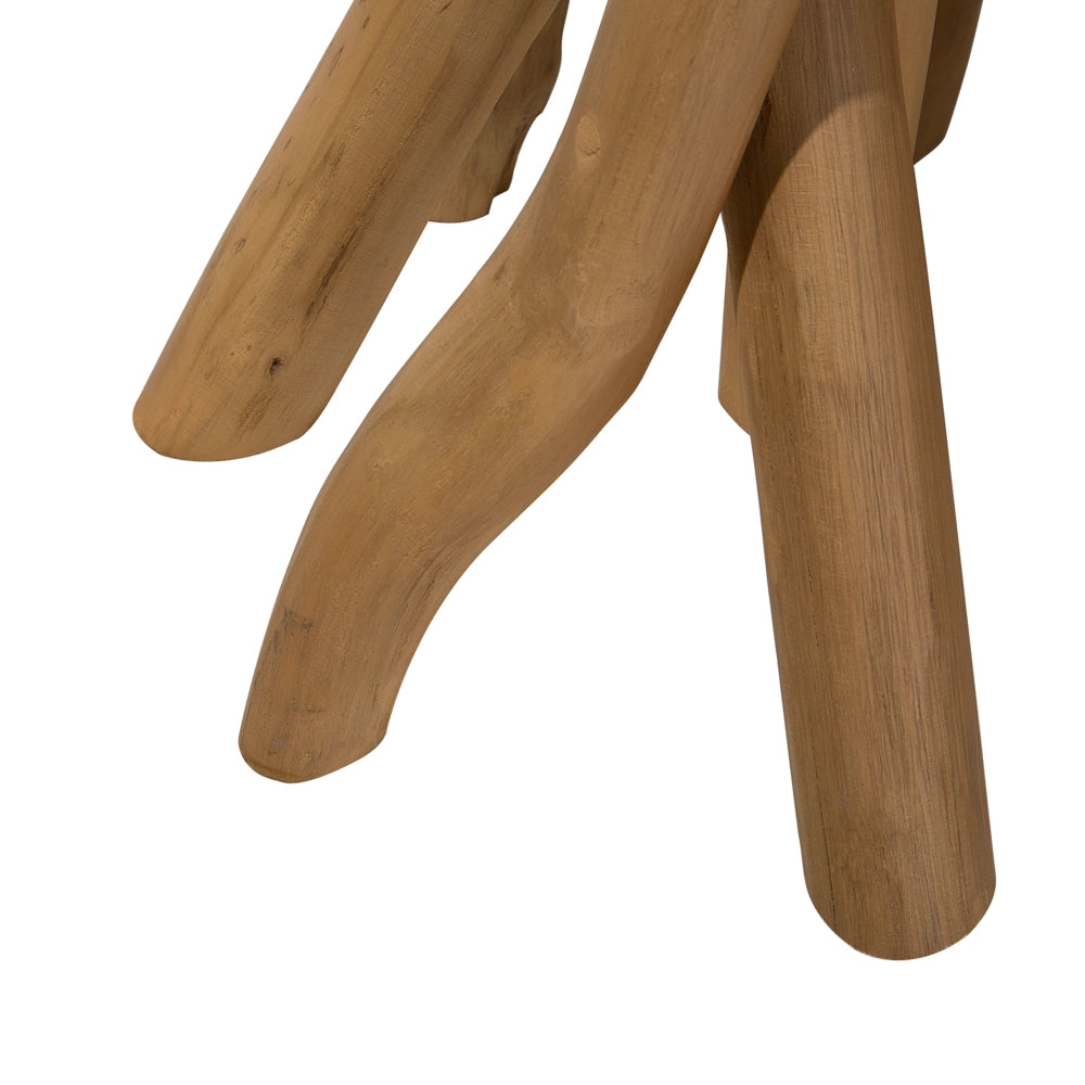 Tavolino in legno di teak naturale ramo di un albero da comodino ovale rustico in stile grezzo