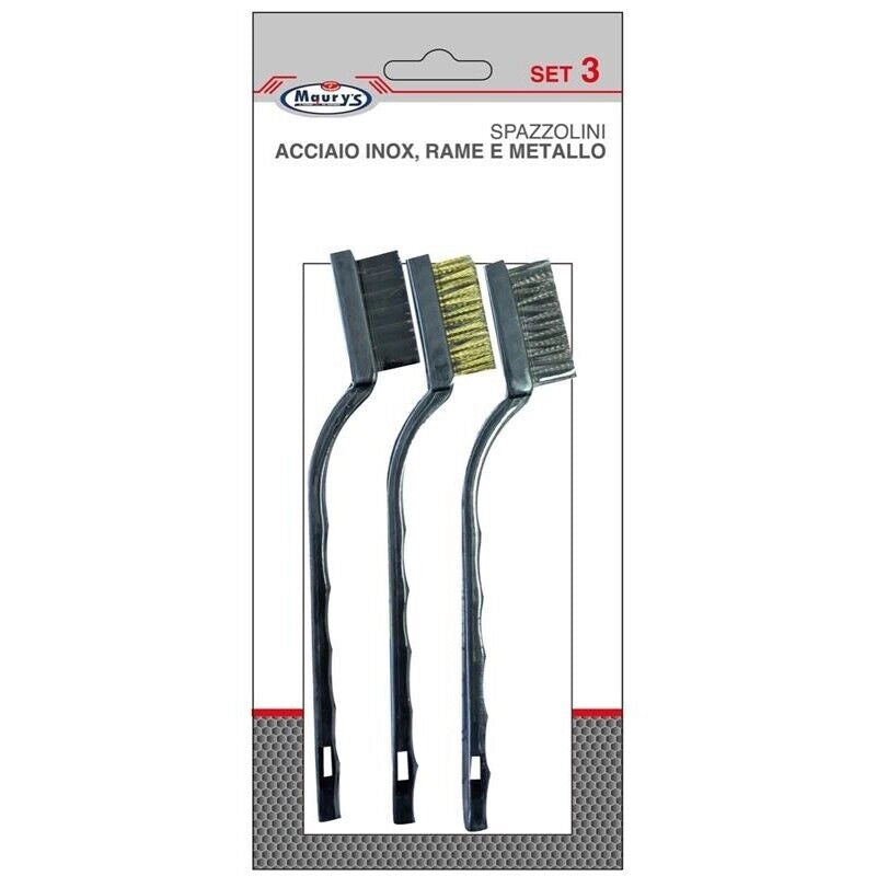 MAURY'S SET 3 SPAZZOLE CON SETOLE IN METALLO, ACCIAIO INOX E RAME
