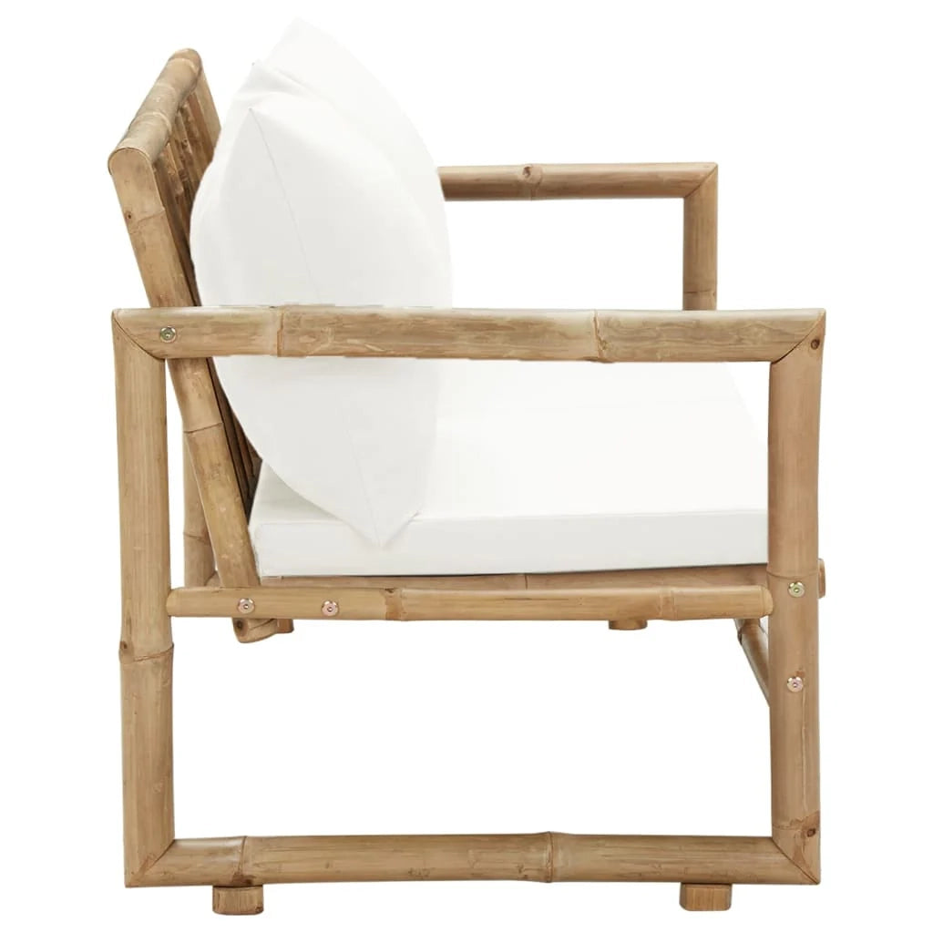 Divano da giardino a 2 posti con cuscini 115 x 65 x 72 cm bambù 02_0011856