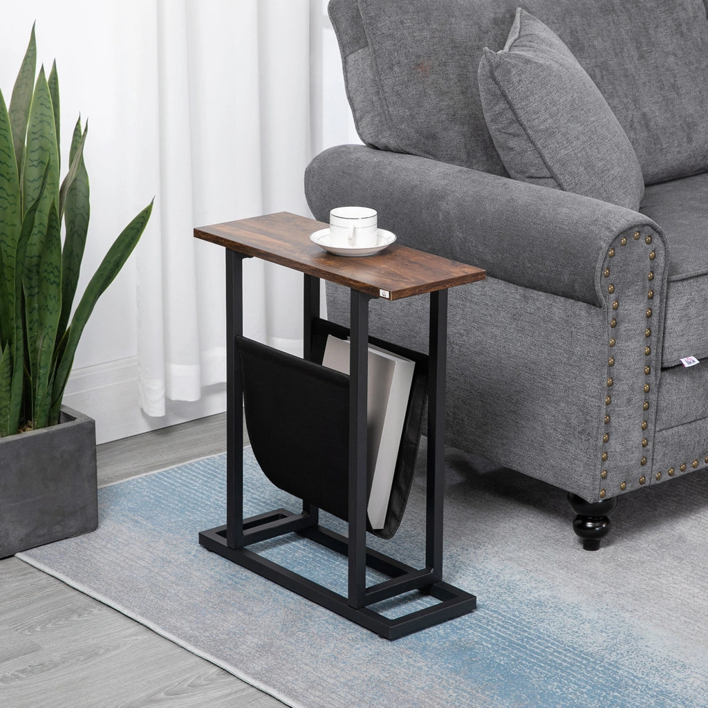 Tavolino da notte design moderno con tasca ¨C zephmum ¨C nero+marrone 49x19x55 cm