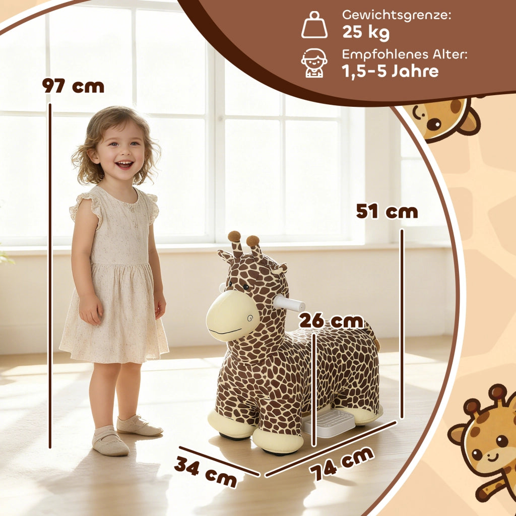 Giraffa a Dondolo per Bambini ¨C Zephmum ¨C Batteria, Musica, Tessuto Lavabile, Marrone