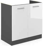 mobile lavello cucina R-line, Bianco lucido/Antracite, 80 cm senza piano di lavoro
