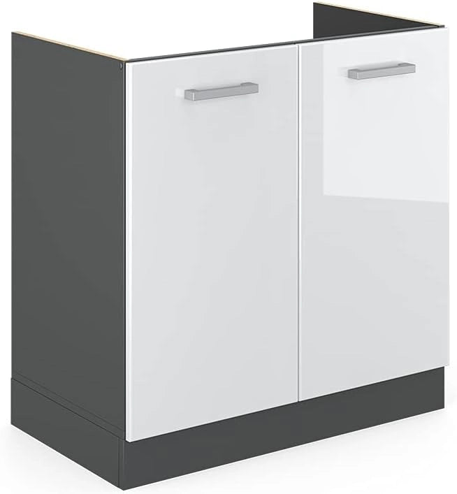 mobile lavello cucina R-line, Bianco lucido/Antracite, 80 cm senza piano di lavoro