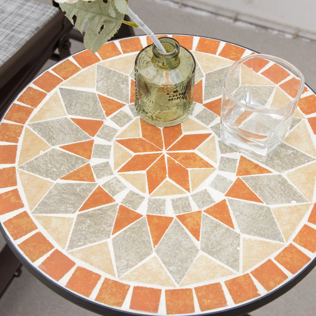 Tavolino Rotondo per Esterno Ø35,5x53,5 cm con Piano in Ceramica a Mosaico in Metallo Multicolore