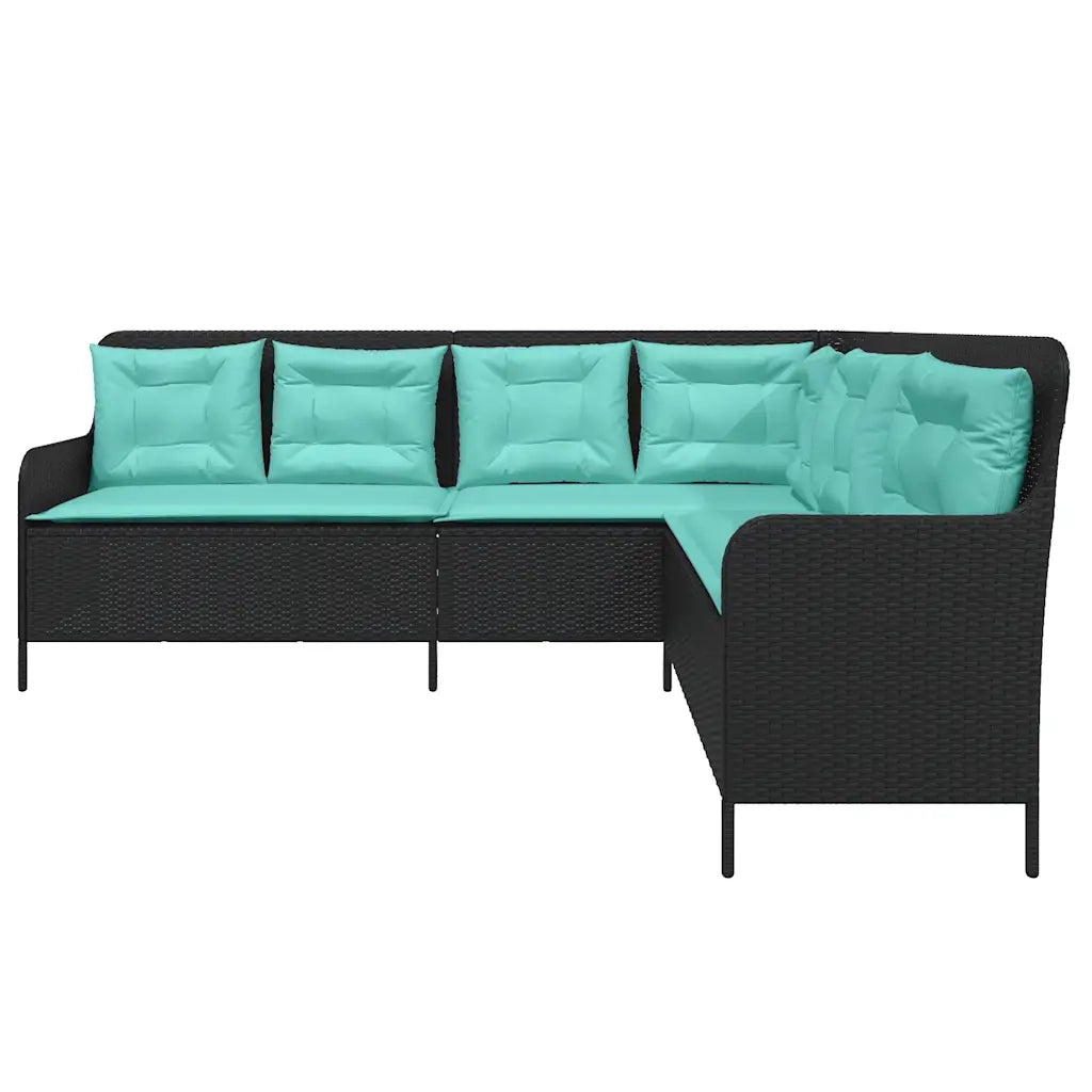 Divano da giardino con Cuscini a forma di L in Polyrattan Nero 369008