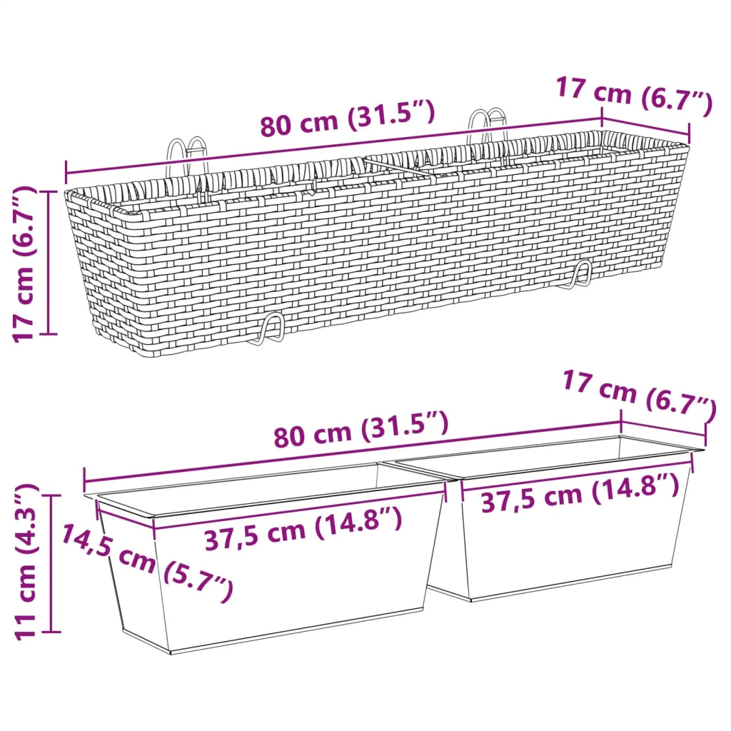 Ringhiera 2 pz 80 x 17 x 17 cm Metallo CFW8683822