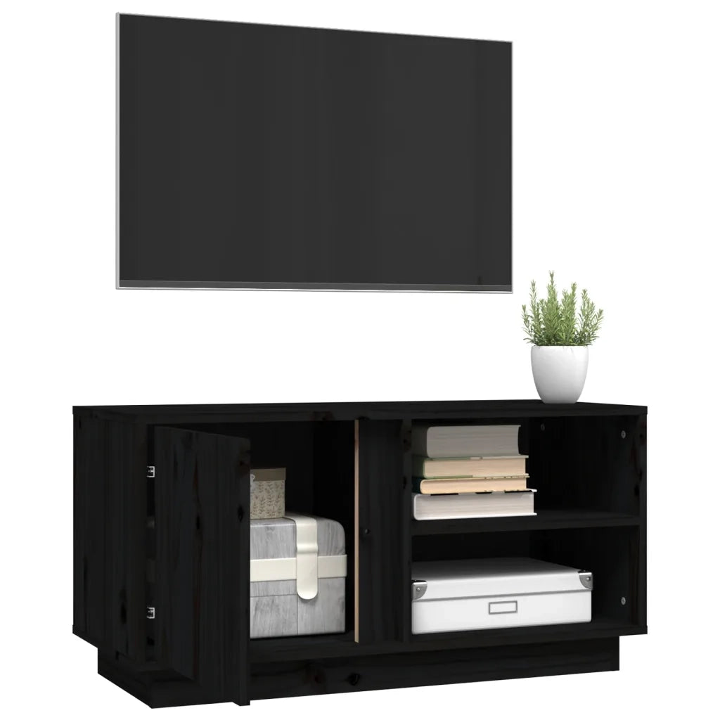 Mobile Porta TV Nera 80x35x40,5 cm in Legno Massello di Pino cod mxl 26285